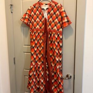 Marigold By Victoria Dunn NWT Red Orange Plaid Button-Front Dress